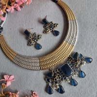 FS Collection 2 Tone Plated Pota Stone Necklace Set