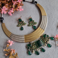 FS Collection 2 Tone Plated Pota Stone Necklace Set