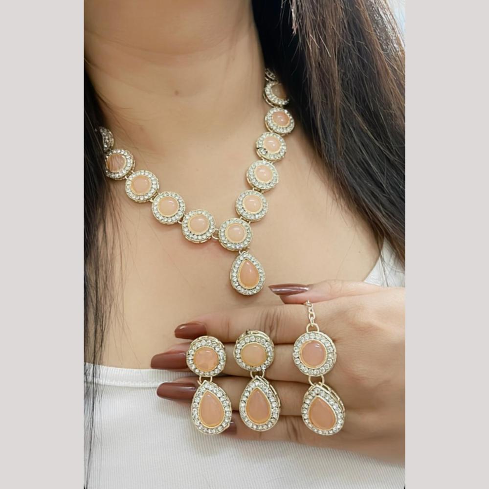 FS Collection Traditional Gold Plated Pota and Austrian Stones Necklace Set