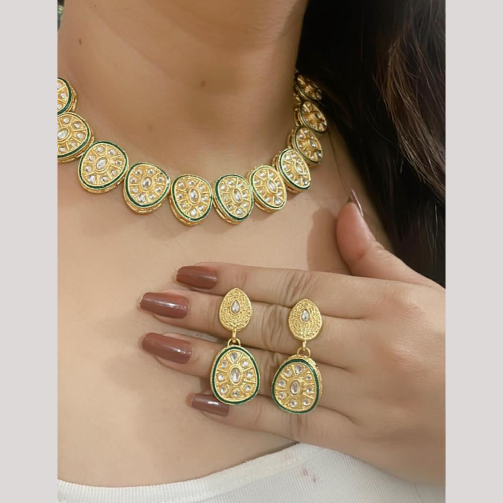 FS Collection Gold Plated Kundan Necklace Set