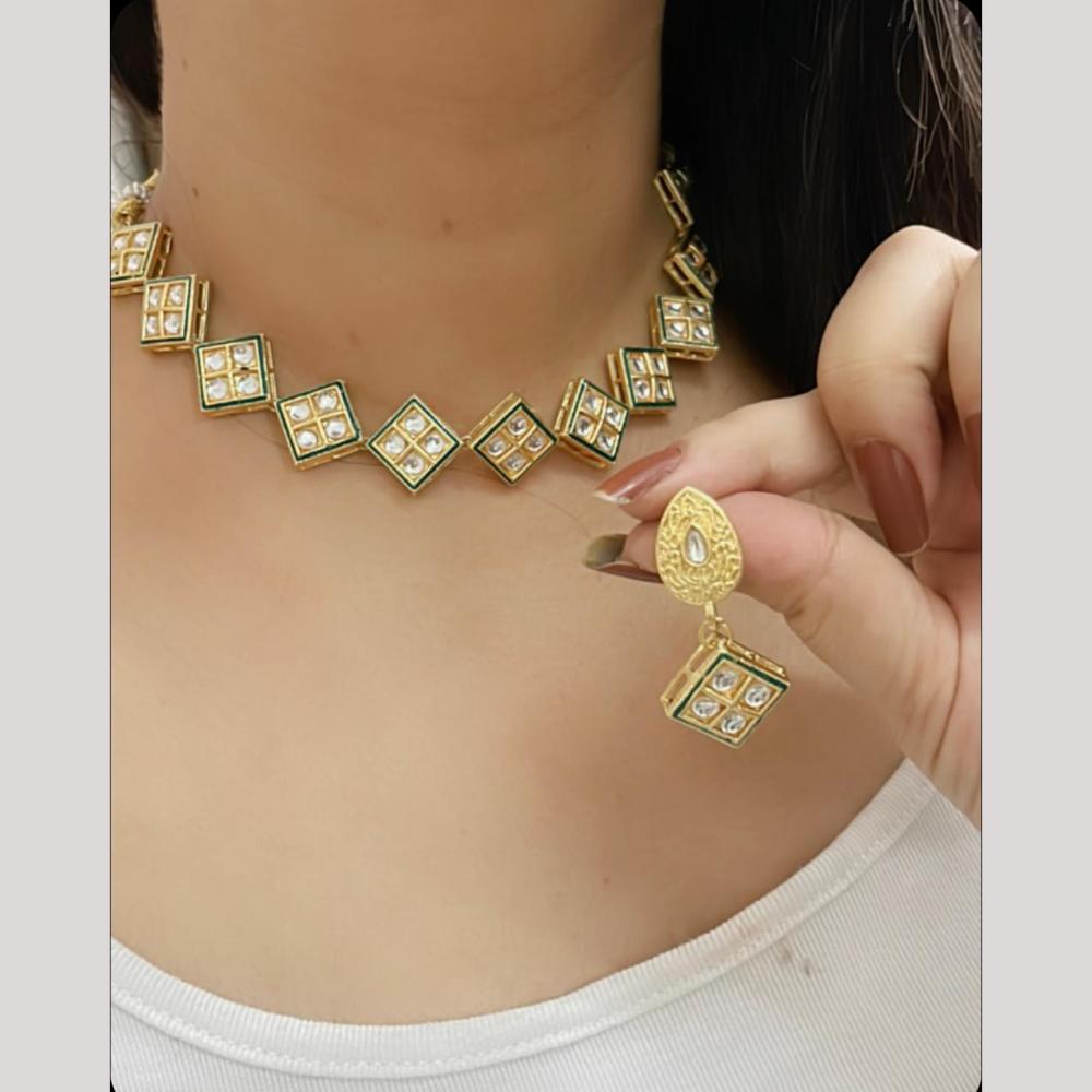 FS Collection Gold Plated Kundan Necklace Set