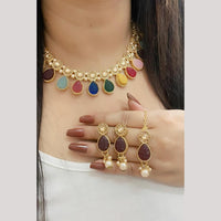 FS Collection Gold Plated Pota Stone And Beads Necklace Set