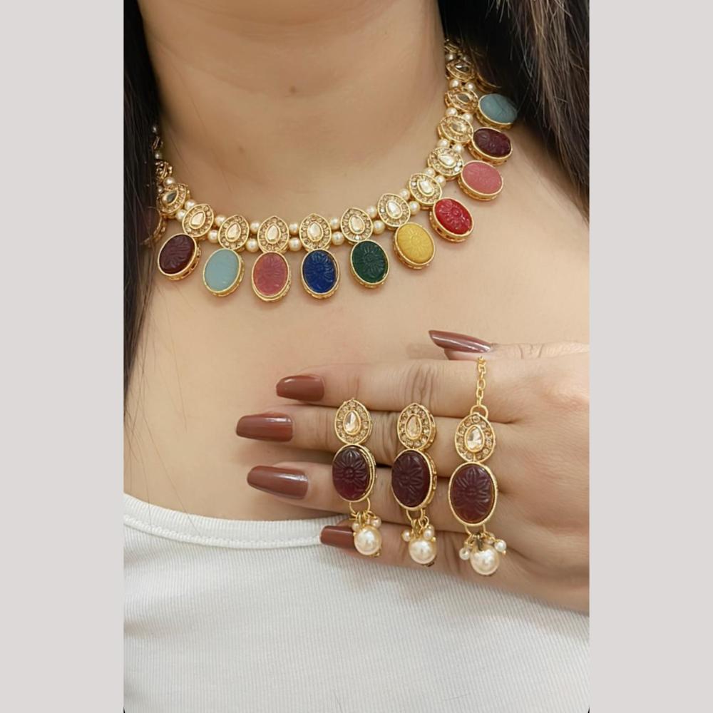FS Collection Gold Plated Pota Stone And Beads Necklace Set