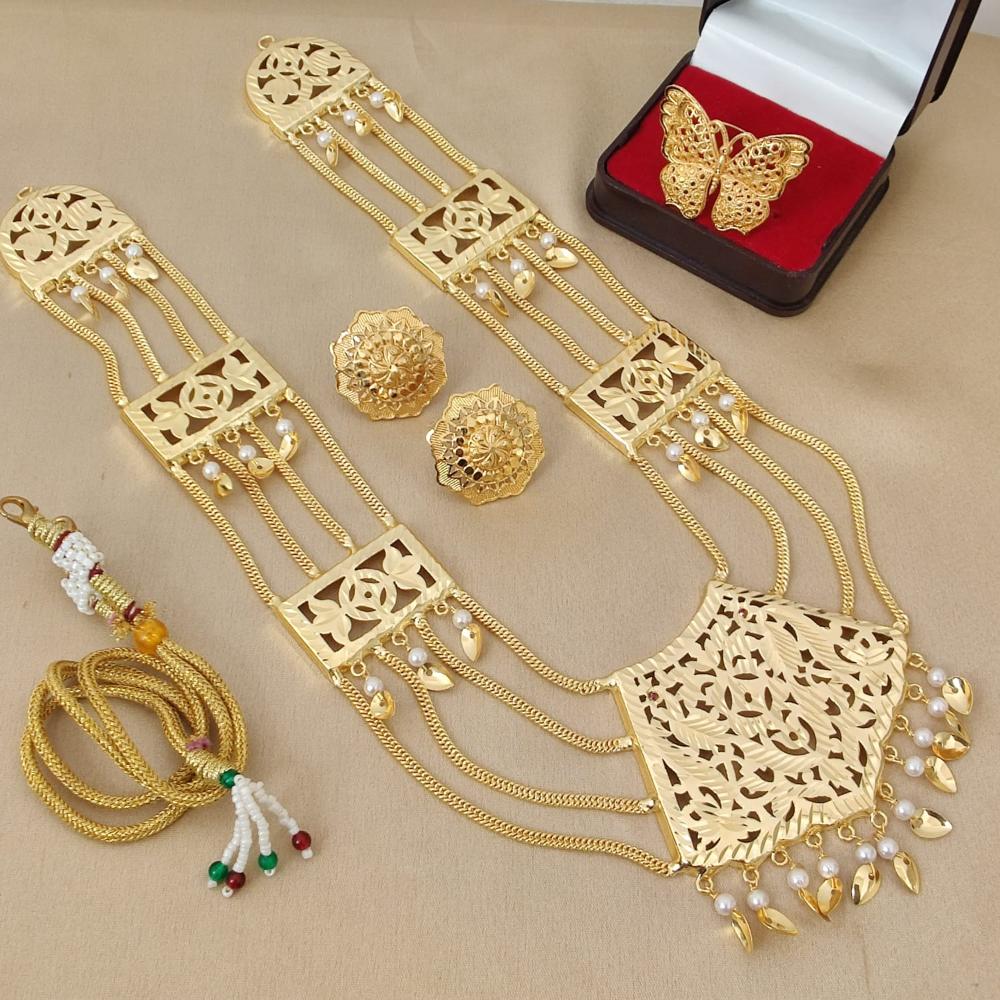 FS Collection Gold Plated Pearl Necklace Set With Ring