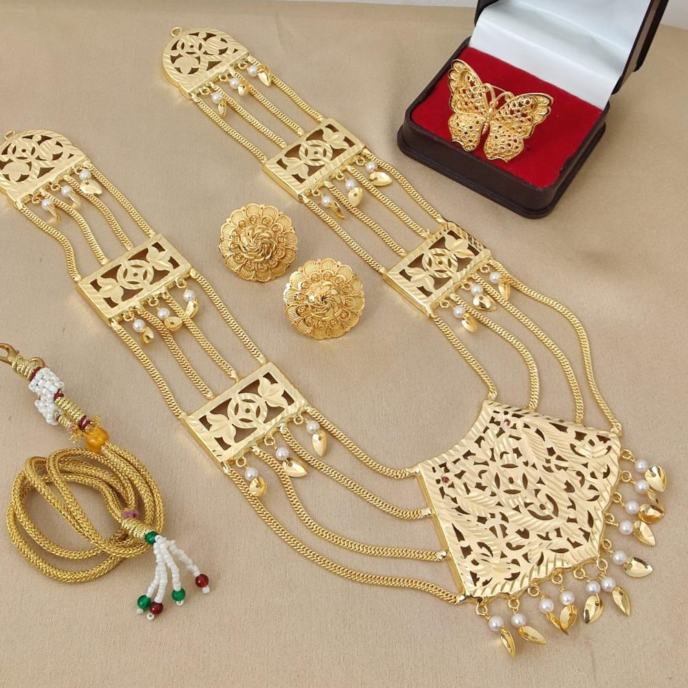 FS Collection Gold Plated Pearl Necklace Set With Ring