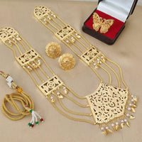 FS Collection Gold Plated Pearl Necklace Set With Ring