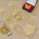 FS Collection Gold Plated Pearl Necklace Set With Ring