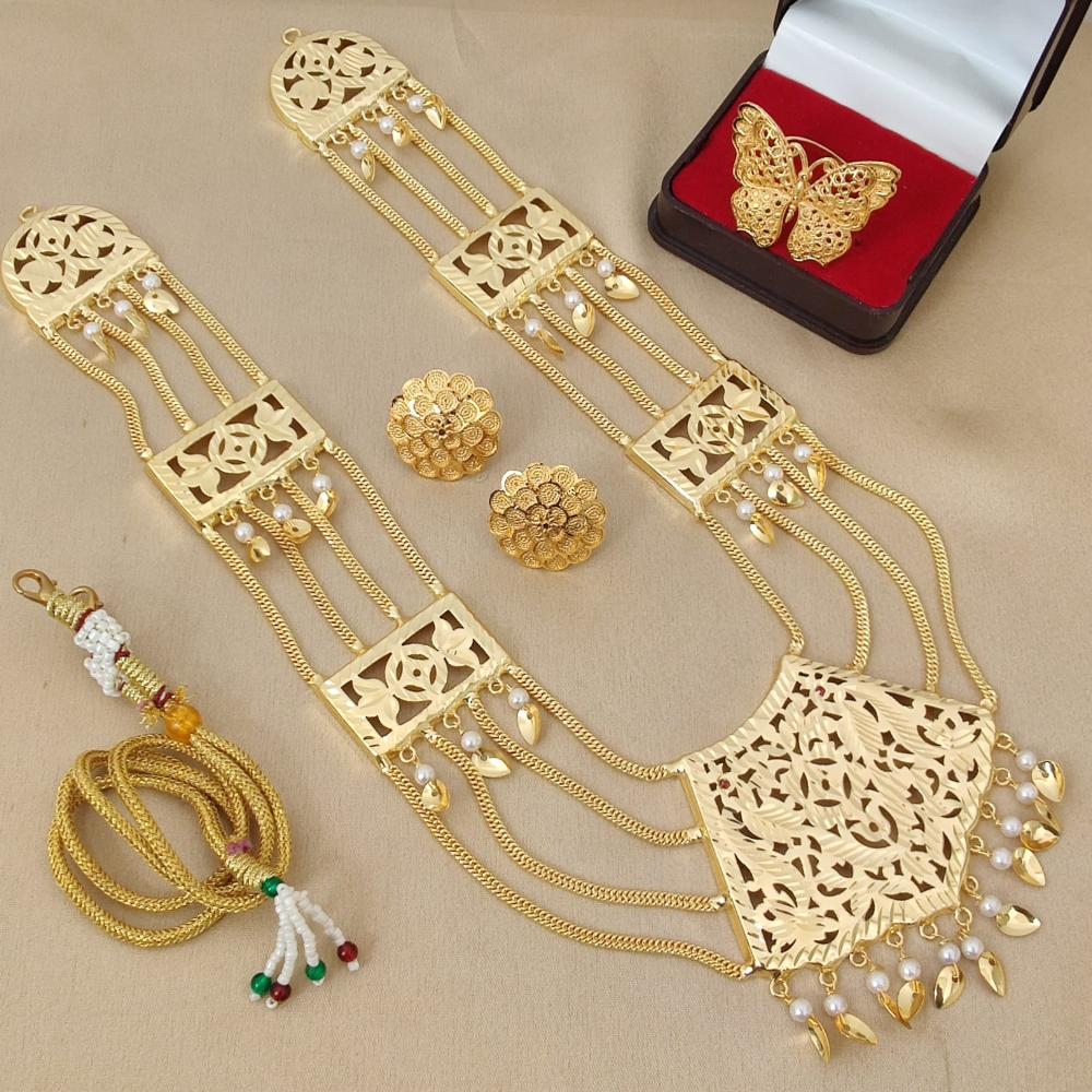 FS Collection Gold Plated Pearl Necklace Set With Ring