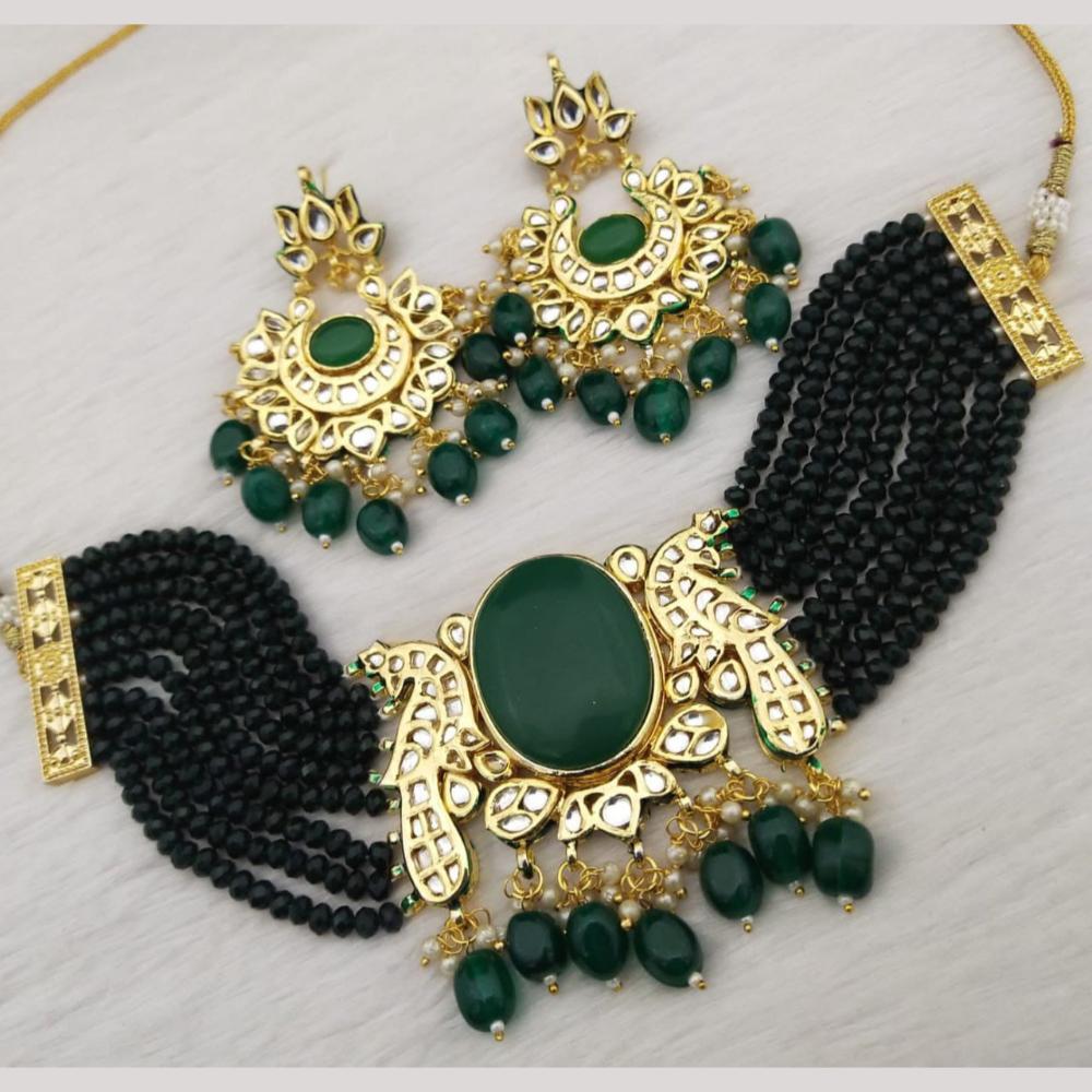 FS Collection Gold Plated Pota Stone And Beads Choker Necklace Set