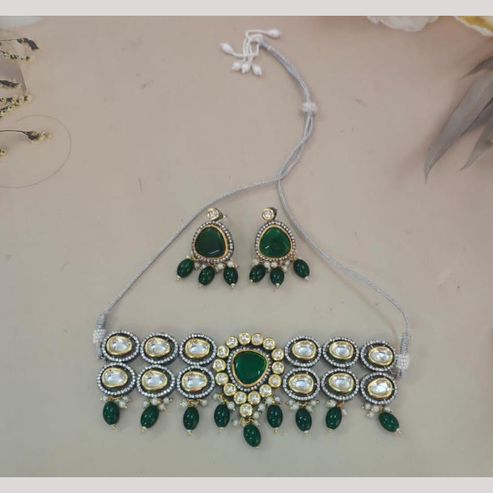 FS Collection Royal Gold Plated Kundan & Pearl Choker Necklace Set