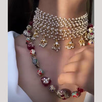 FS Collection Gold Finish Pearl Double Layer Necklace Set