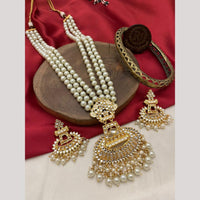 FS Collection Gold Plated Kundan & Pearl Long Necklace Set