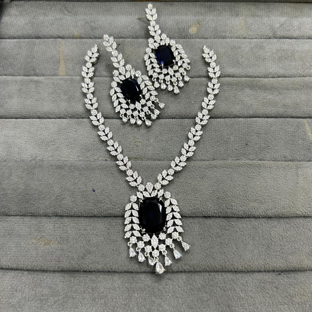 FS Collection Silver Plated Sparkling American Diamond Necklace Set