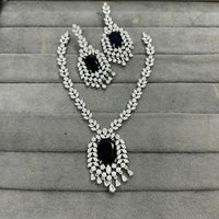 FS Collection Silver Plated Sparkling American Diamond Necklace Set