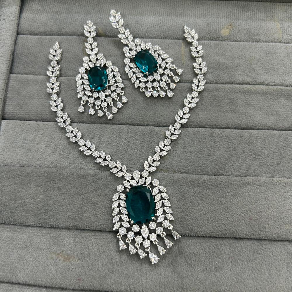 FS Collection Silver Plated Sparkling American Diamond Necklace Set