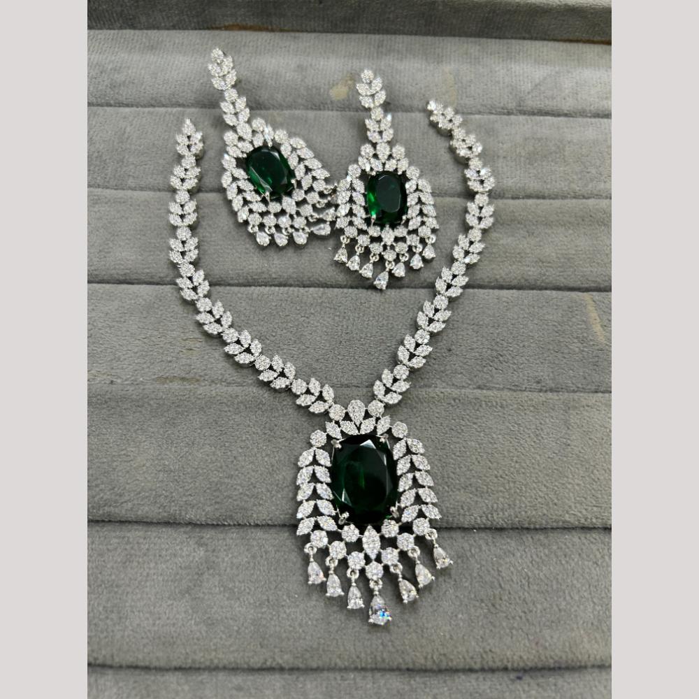 FS Collection Silver Plated Sparkling American Diamond Necklace Set