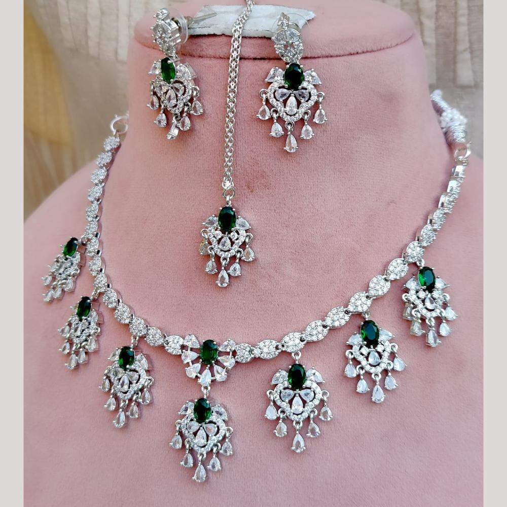 FS Collection Silver Plated Sparkling American Diamond Necklace Set