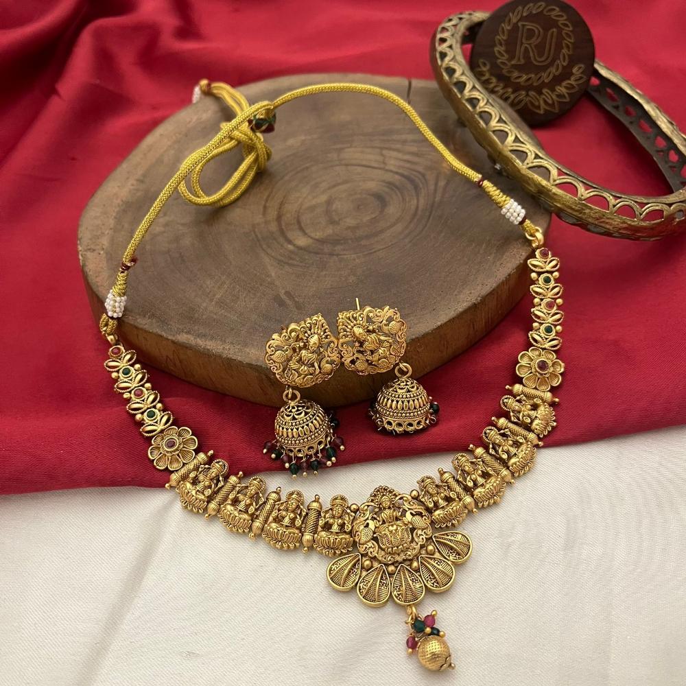 FS Collection Luxurious Gold Plated Temple Necklace Set