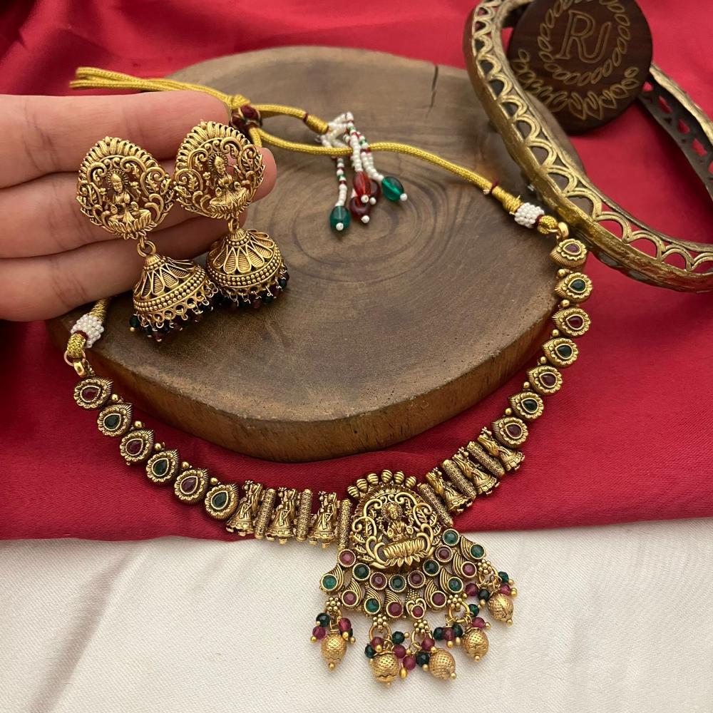 FS Collection Luxurious Gold Plated Pota Temple Necklace Set