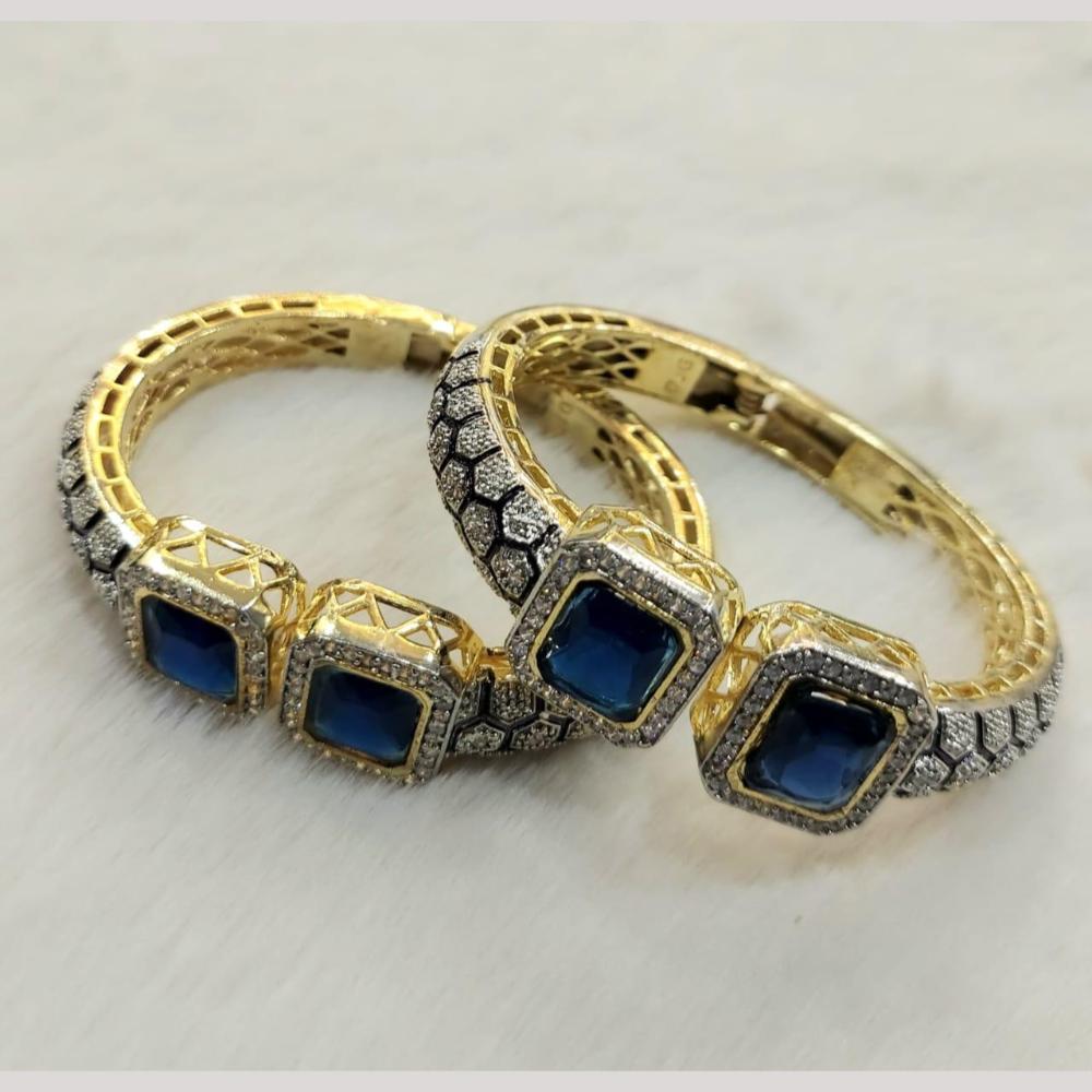 FS Collection Gold Plated Pota Stone And Austrian Stone Openable Bangles Set
