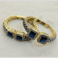 FS Collection Gold Plated Pota Stone And Austrian Stone Openable Bangles Set
