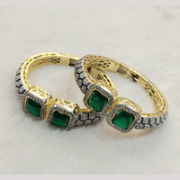 FS Collection Gold Plated Pota Stone And Austrian Stone Openable Bangles Set