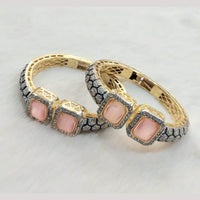 FS Collection Gold Plated Pota Stone And Austrian Stone Openable Bangles Set