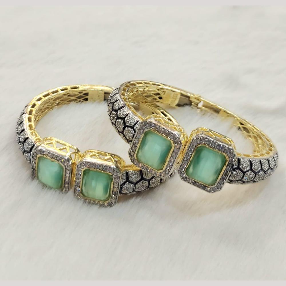 FS Collection Gold Plated Pota Stone And Austrian Stone Openable Bangles Set