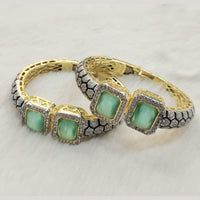 FS Collection Gold Plated Pota Stone And Austrian Stone Openable Bangles Set