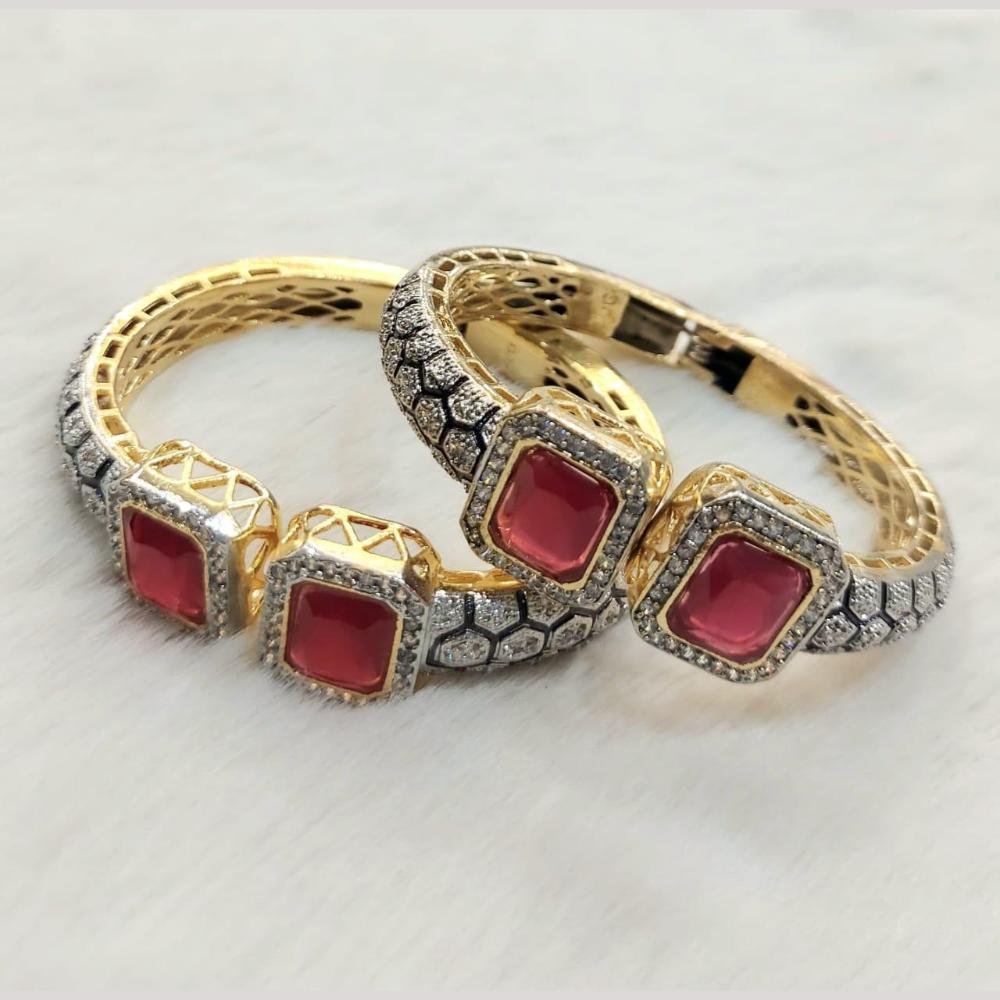 FS Collection Gold Plated Pota Stone And Austrian Stone Openable Bangles Set