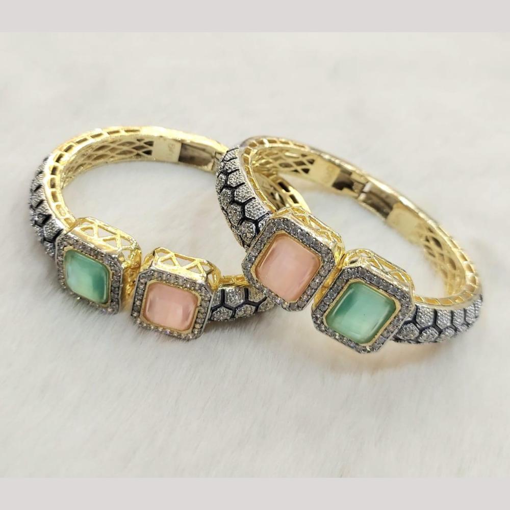 FS Collection Gold Plated Pota Stone And Austrian Stone Openable Bangles Set
