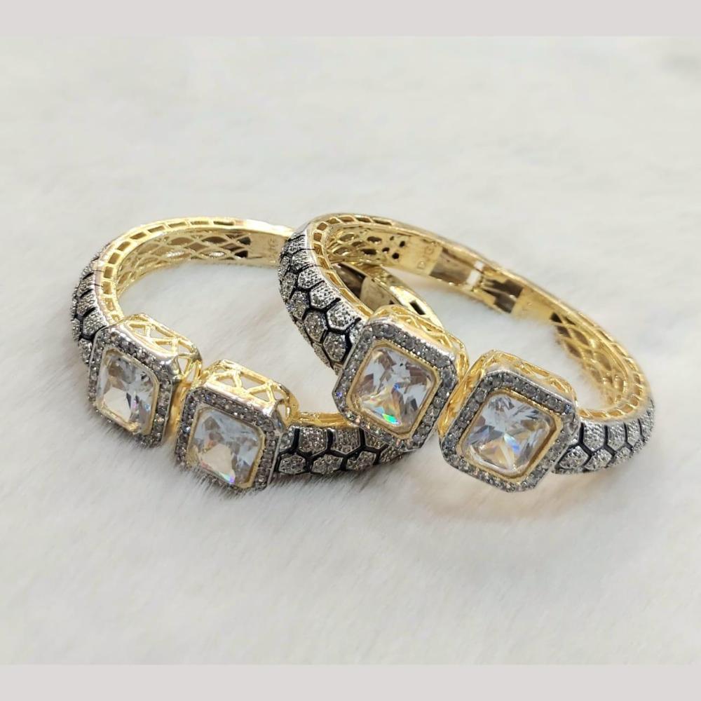 FS Collection Gold Plated Pota Stone And Austrian Stone Openable Bangles Set