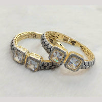 FS Collection Gold Plated Pota Stone And Austrian Stone Openable Bangles Set