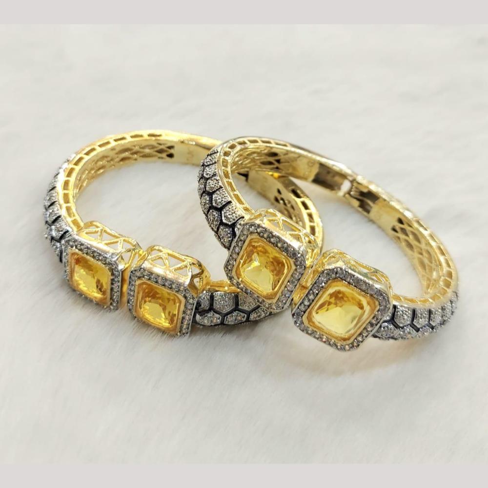 FS Collection Gold Plated Pota Stone And Austrian Stone Openable Bangles Set
