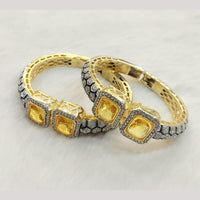 FS Collection Gold Plated Pota Stone And Austrian Stone Openable Bangles Set