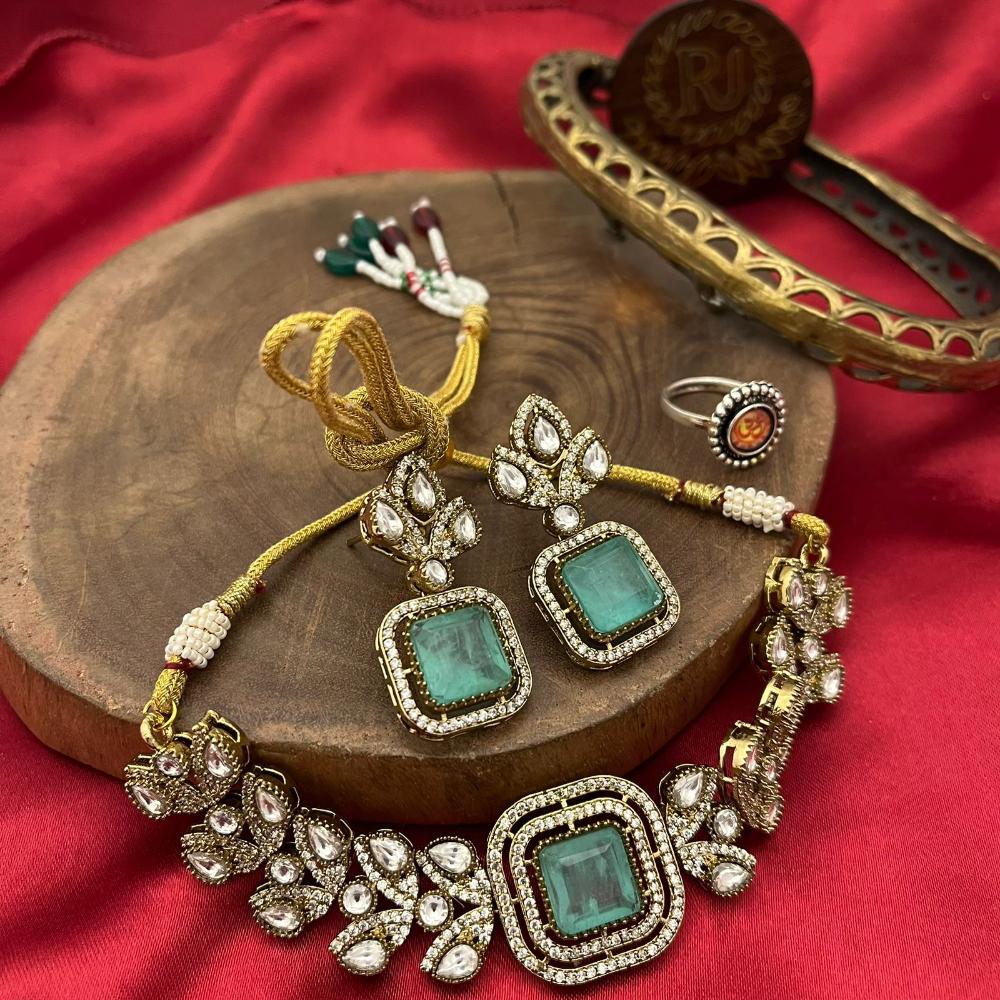 FS Collection Gold Plated Crystal Choker Necklace Set