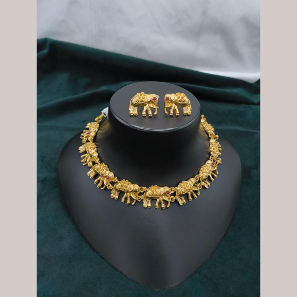 FS Collection Gold Plated Pota Stone Choker Necklace Set
