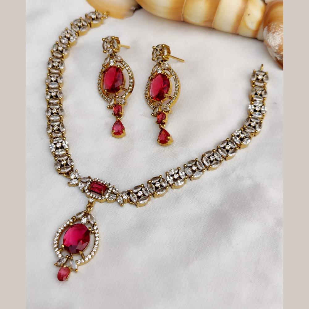 FS Collection Premium Gold Plated American Diamond Necklace Set