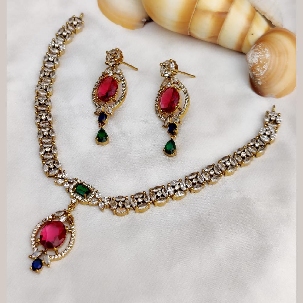FS Collection Premium Gold Plated American Diamond Necklace Set