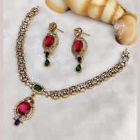 FS Collection Premium Gold Plated American Diamond Necklace Set