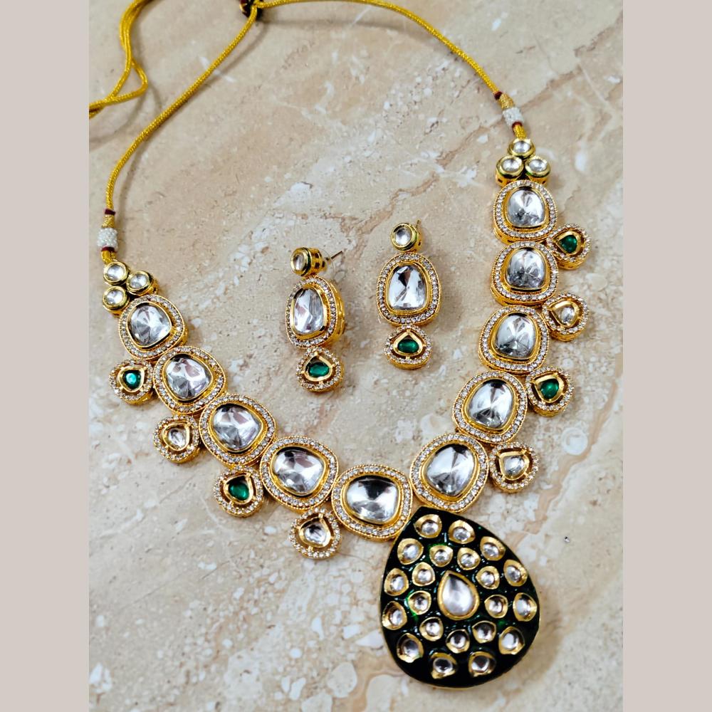 FS Collection Gold Plated Kundan And Meenakari Necklace Set