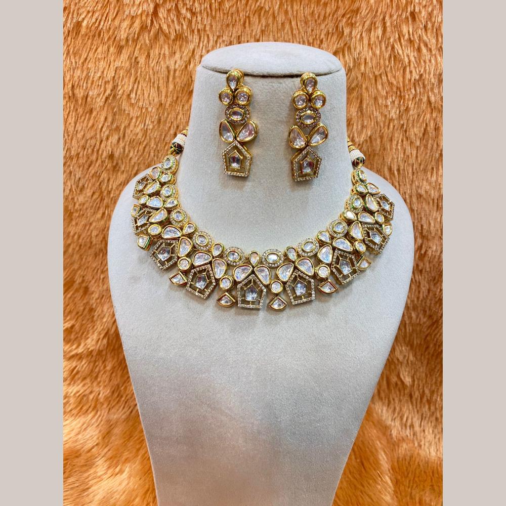 FS Collection Gold Plated Polki Kundan Necklace Set