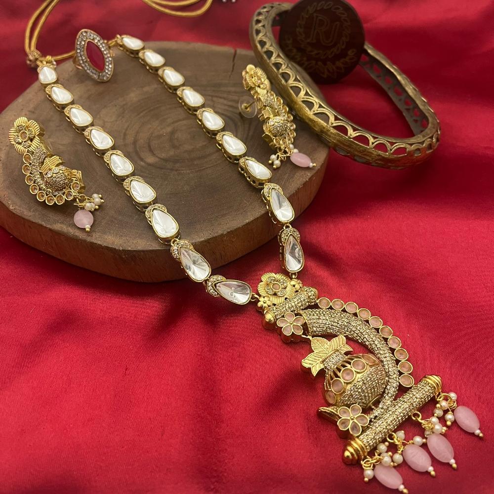FS Collection Kundan Stone And Beads Long Necklace Set