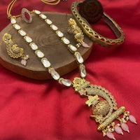 FS Collection Kundan Stone And Beads Long Necklace Set