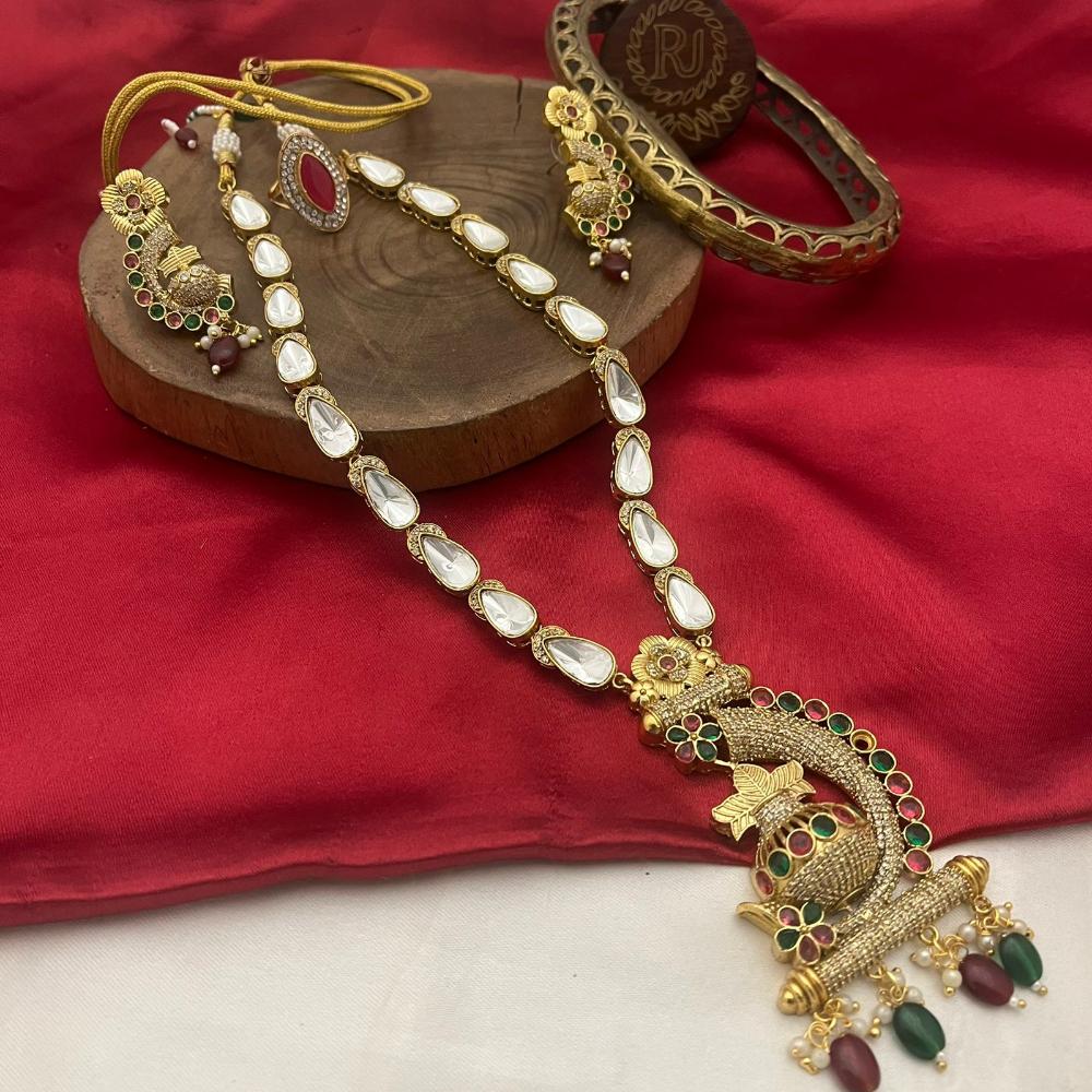 FS Collection Kundan Stone And Beads Long Necklace Set