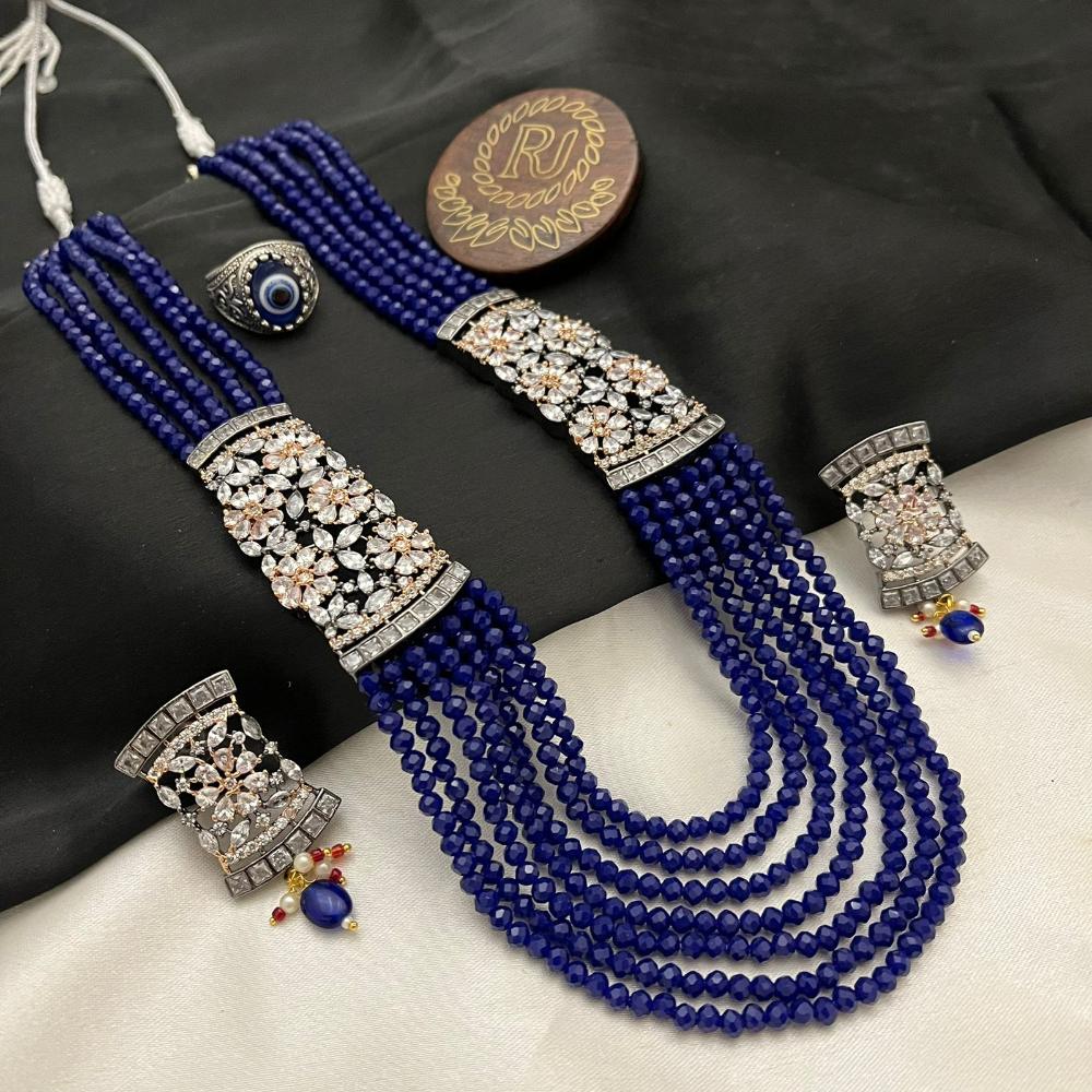 Fs Collection Elegant Gold Plated American Diamond & Beads Multi layer Necklace Set
