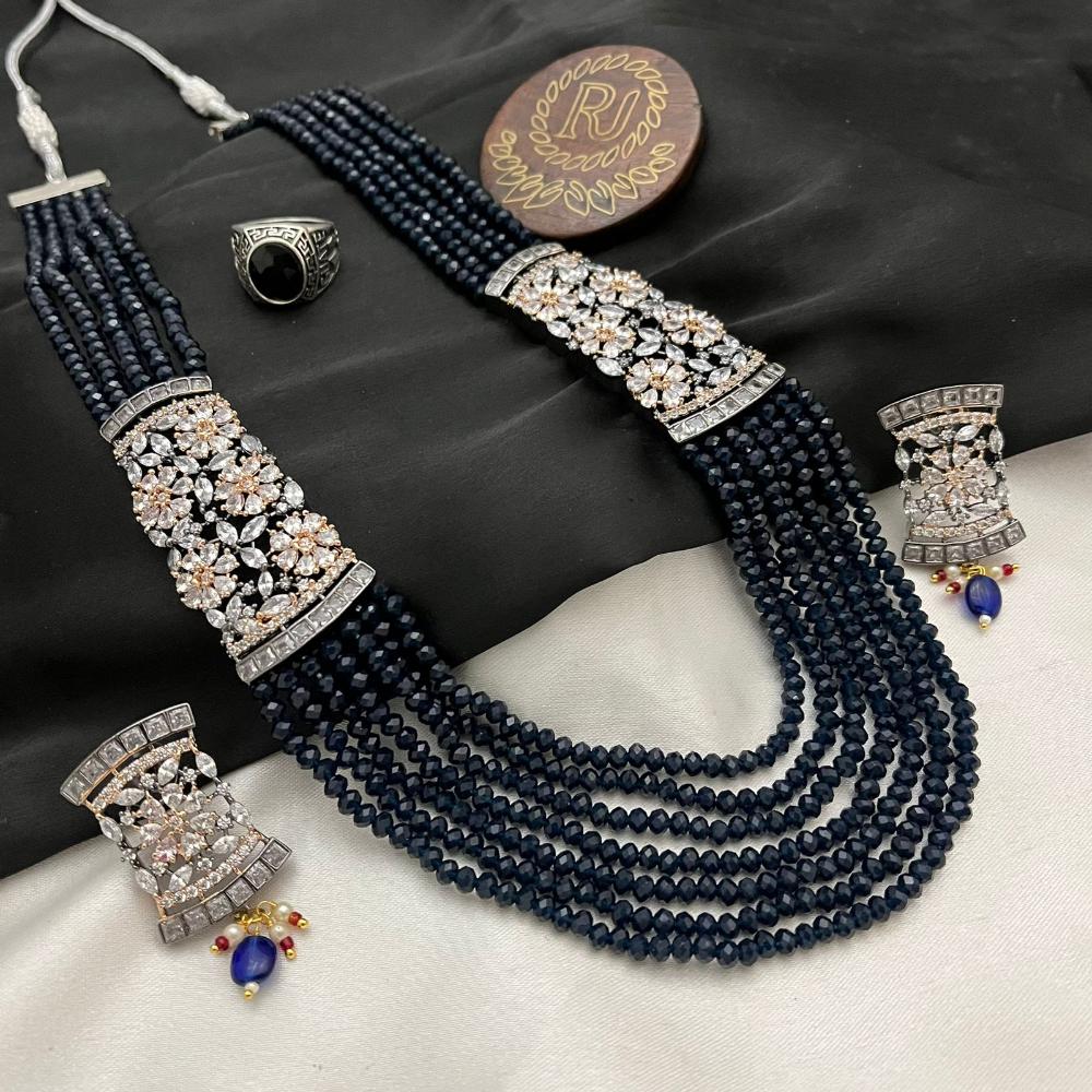 Fs Collection Elegant Gold Plated American Diamond & Beads Multi layer Necklace Set