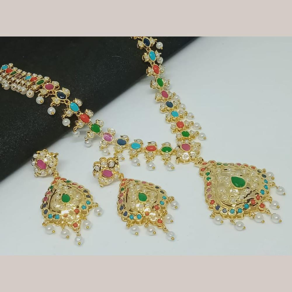 FS Collection Gold Plated Pota Stone And Beads Necklace Set
