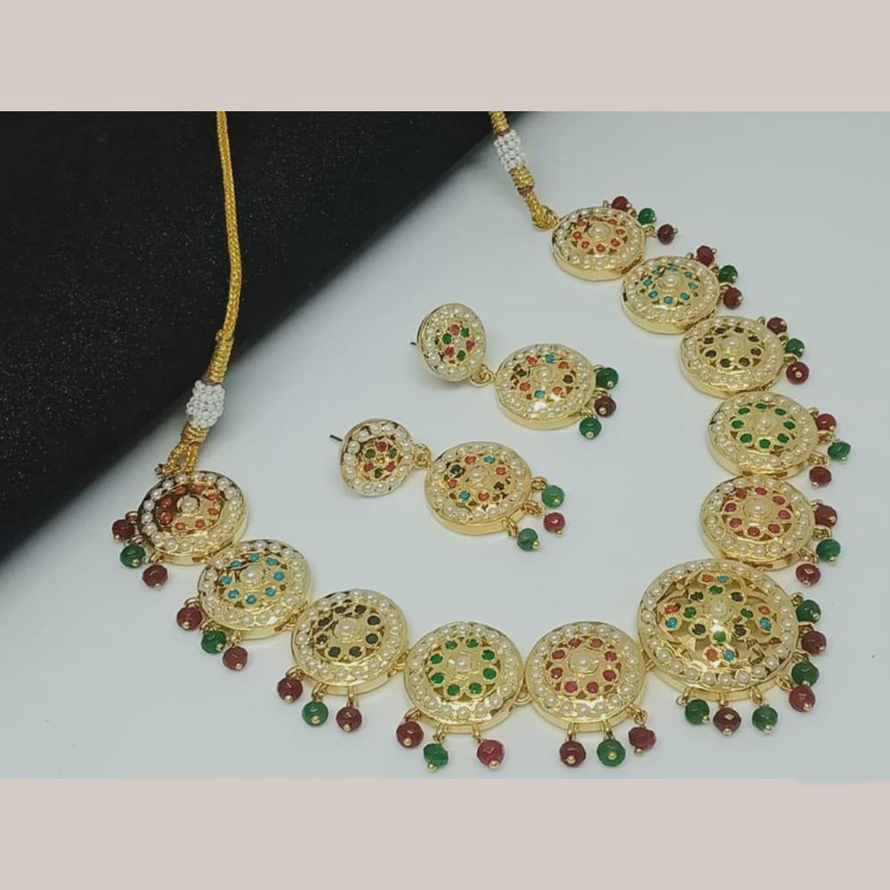 FS Collection Gold Finish Pota And Meenakari Necklace Set