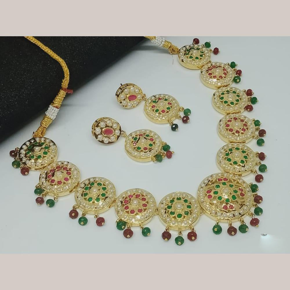 FS Collection Gold Finish Pota And Meenakari Necklace Set